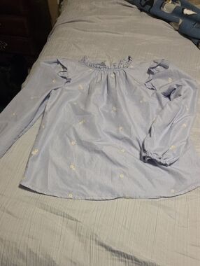 St. John's Bay Light Blue Floral Ruffle Top